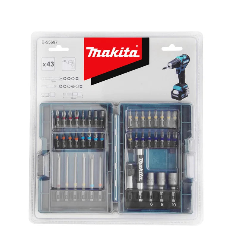 Makita B-55697 Electric Screwdriver Bits Set 43Pcs Colour Coded Cross Flower Type Hexagon Socket Bit Power Tool Attachments